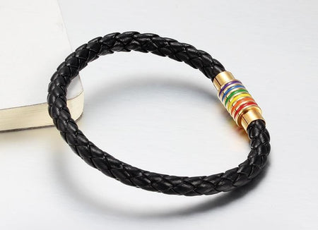 Black Braided Rainbow Leather Bracelet - Drakoi Marketplace