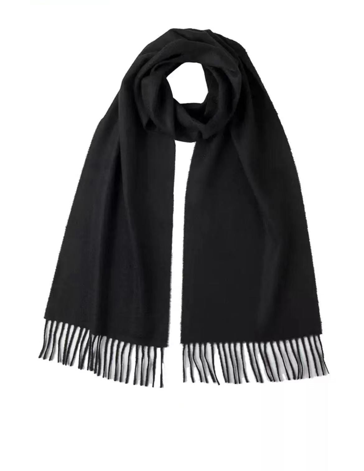 Black Cashmere Scarf Woven Plain - Drakoi Marketplace