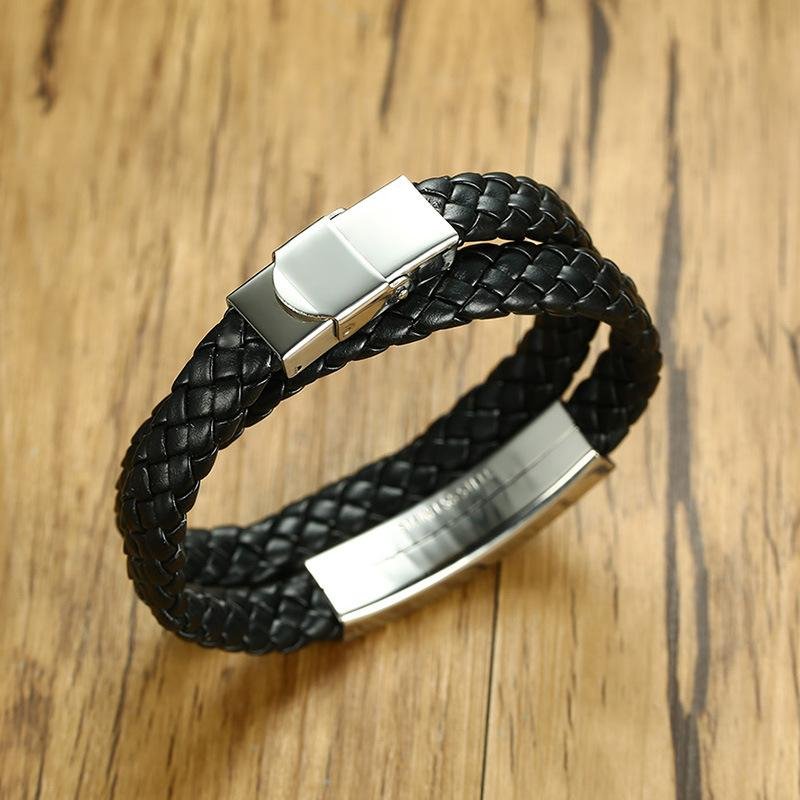 Black Double Strand Leather Bracelet - Drakoi Marketplace