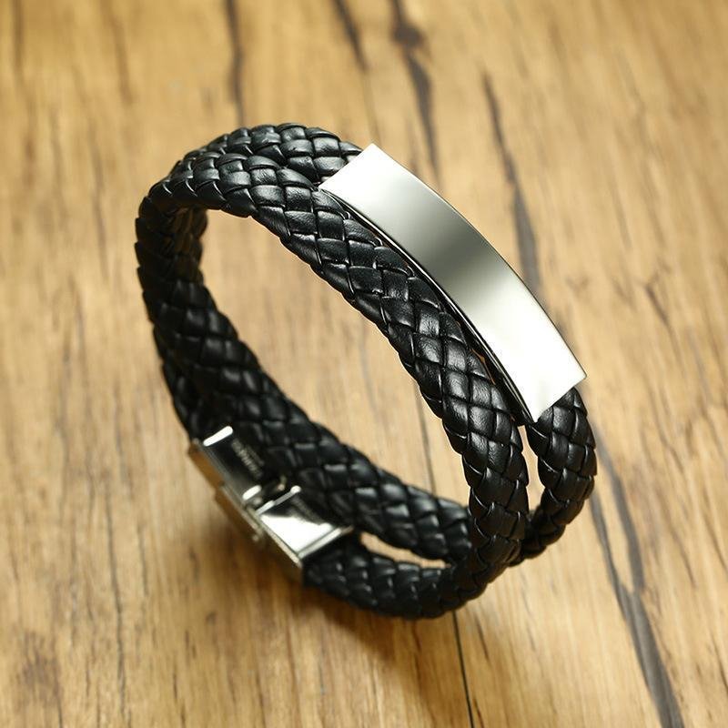 Black Double Strand Leather Bracelet - Drakoi Marketplace