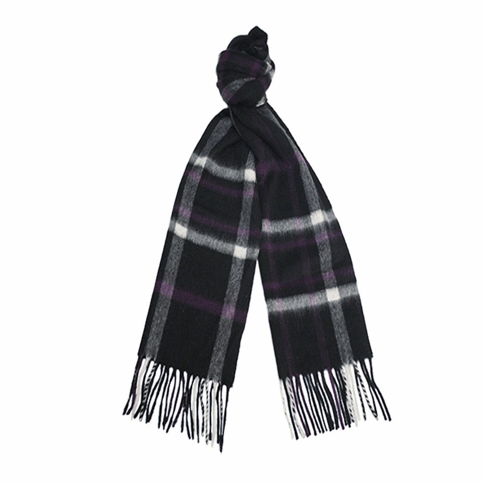 Black Grey Purple Cashmere Woven Check Scarf - Drakoi Marketplace