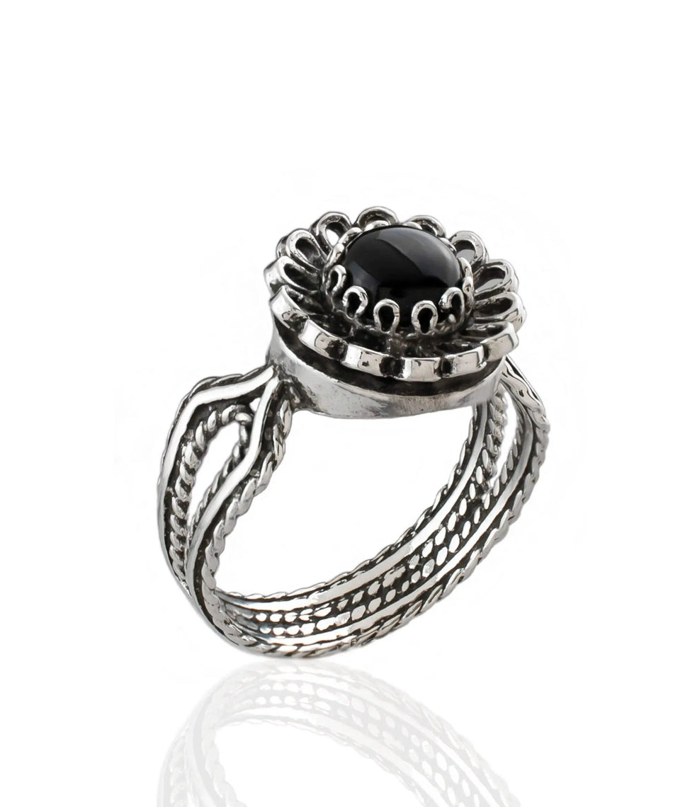 Black Onyx Gemstone Sterling Silver Women Cocktail Ring - Drakoi Marketplace