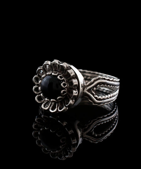 Black Onyx Gemstone Sterling Silver Women Cocktail Ring - Drakoi Marketplace