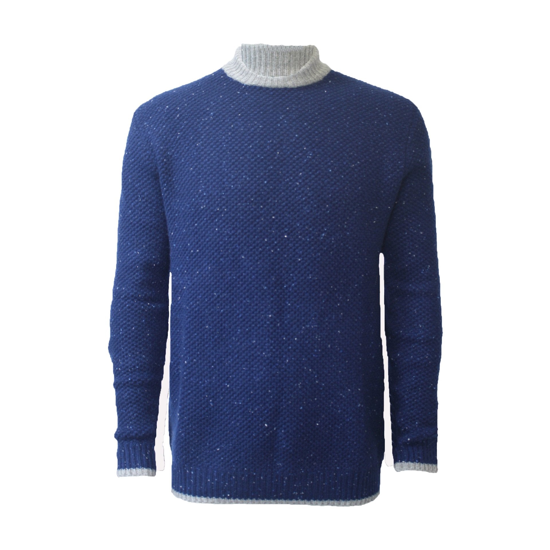 Blue Cashmere Crewneck Sweater in heavy seed stitch knit Vence - Drakoi Marketplace