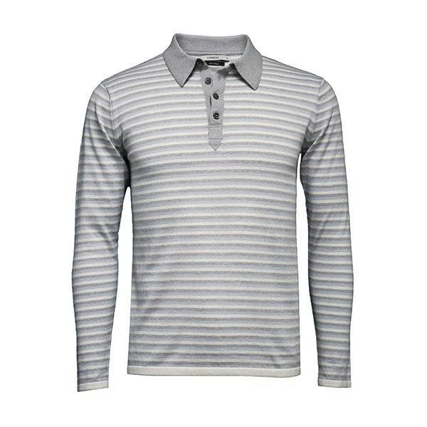 Blue grey Striped Long Sleeve Polo Shirt - Drakoi Marketplace