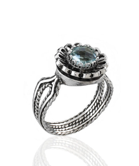 Blue Topaz Gemstone Sterling Silver Women Cocktail Ring - Drakoi Marketplace