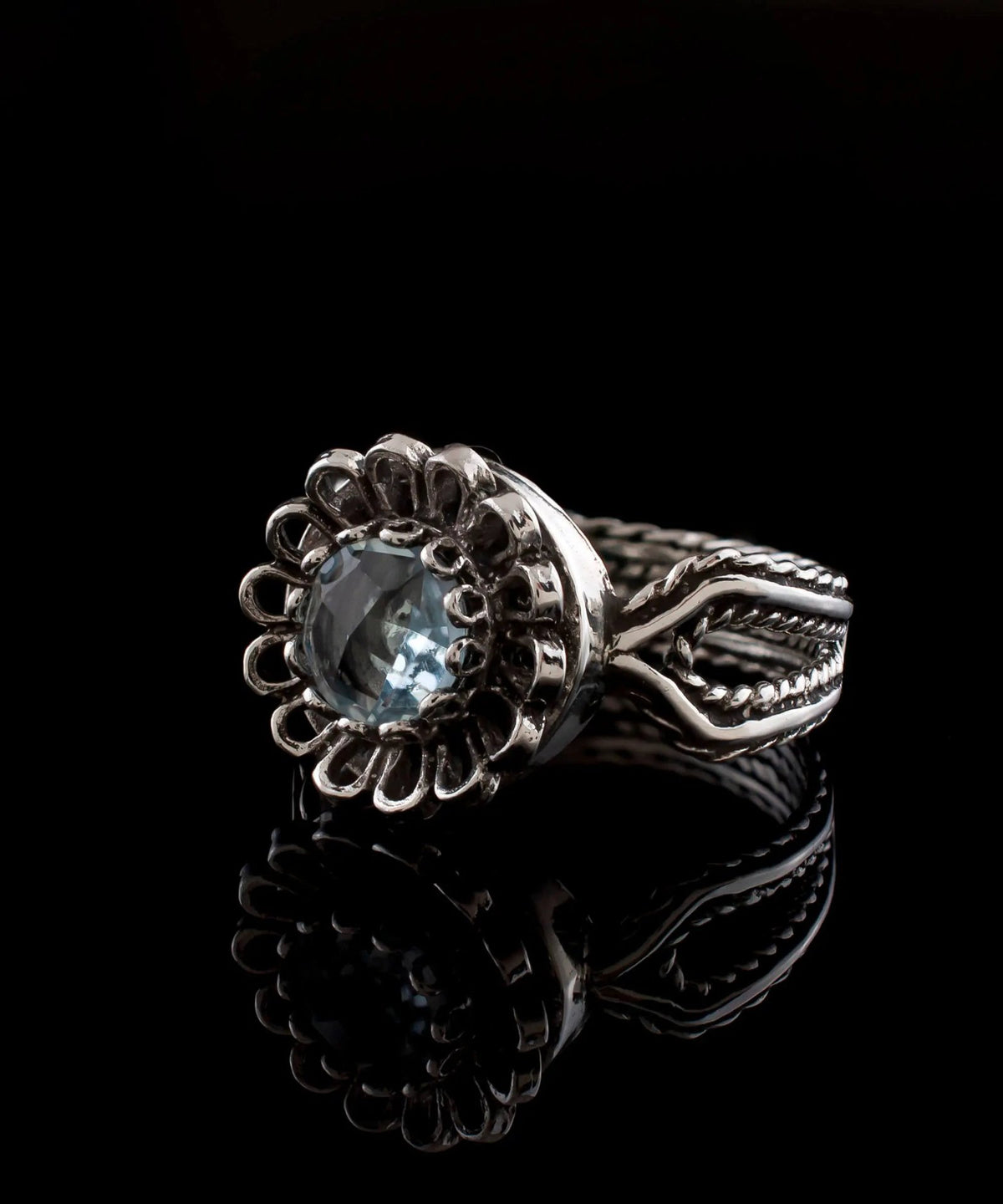 Blue Topaz Gemstone Sterling Silver Women Cocktail Ring - Drakoi Marketplace