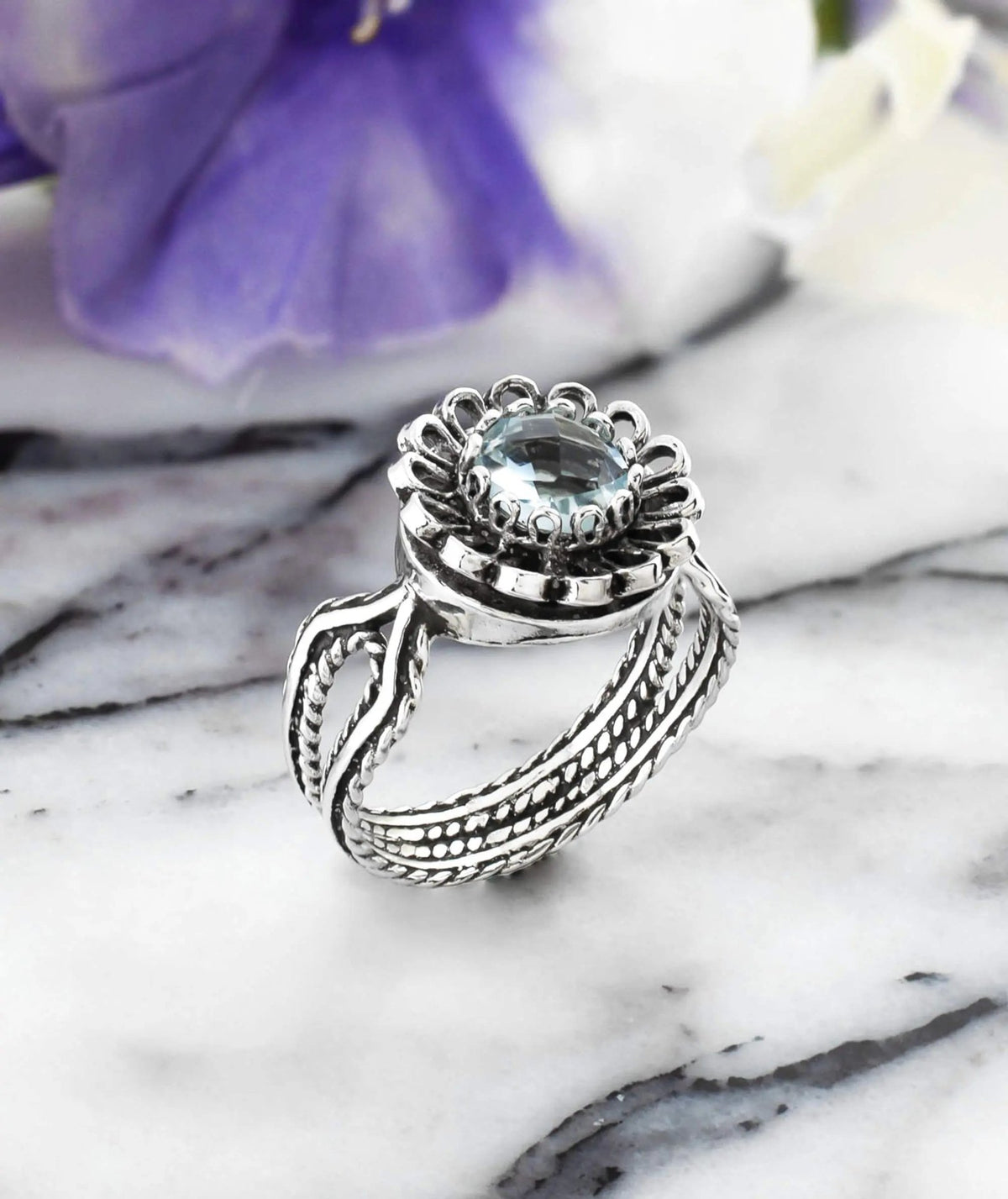 Blue Topaz Gemstone Sterling Silver Women Cocktail Ring - Drakoi Marketplace