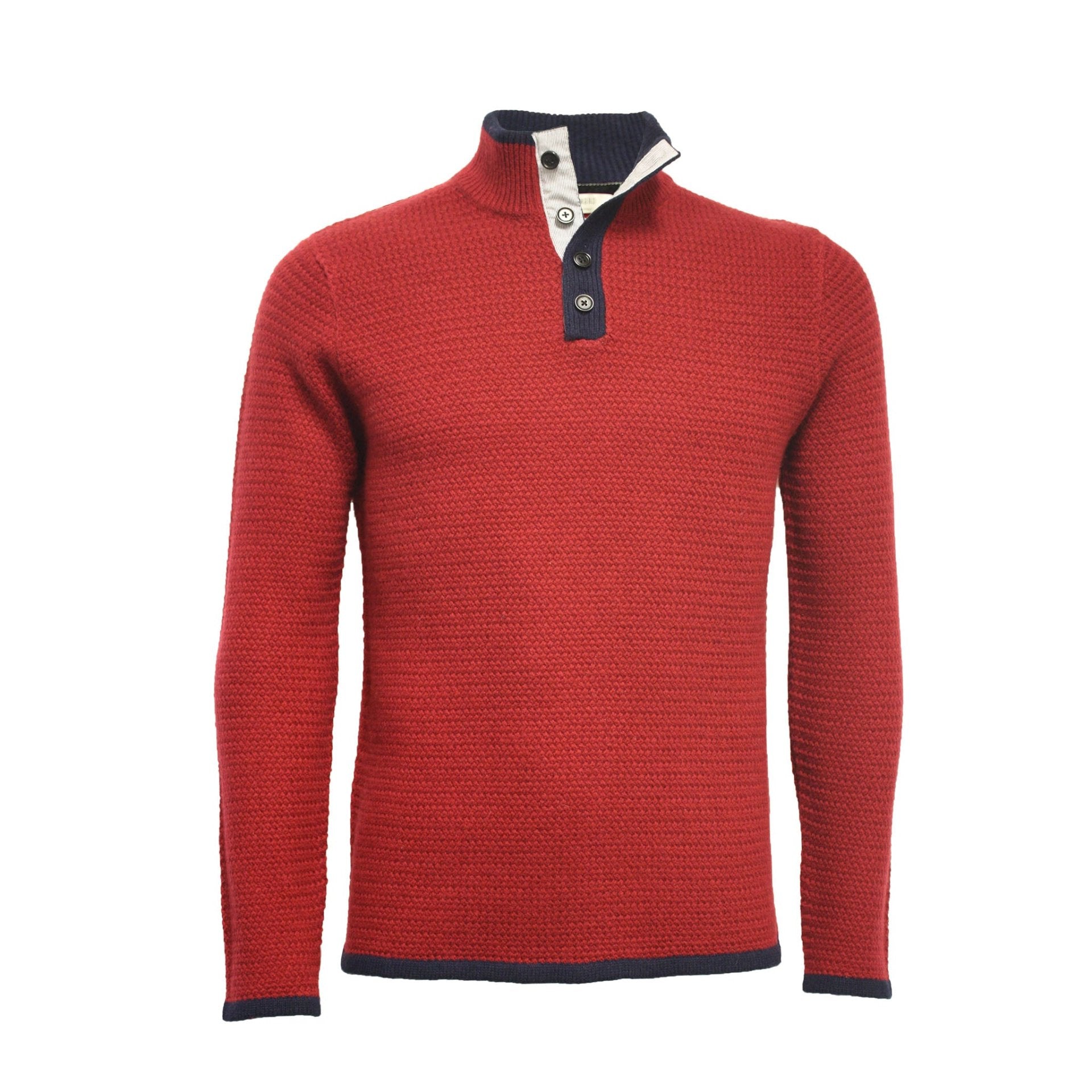 Bordeaux Cashmere Sweater Button Neck Whistler in Herringbone stitch - Drakoi Marketplace