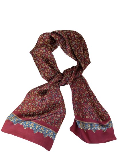 Bordeaux Paisley 100% Silk Scarf 157 x 27 cm - Drakoi Marketplace