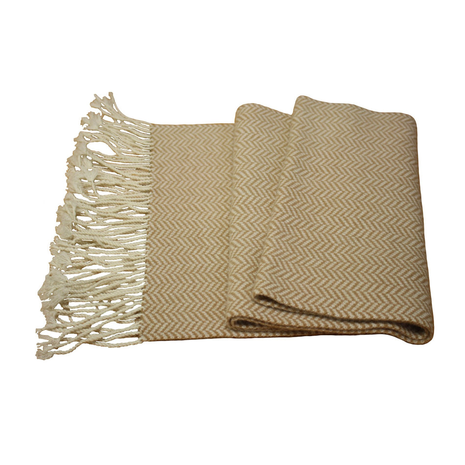 Brown Camel Cashmere Herringbone Scarf - Drakoi Marketplace