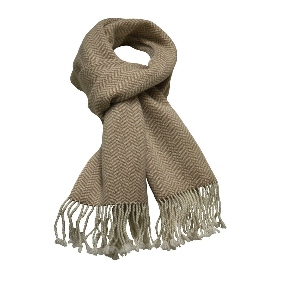 Brown Camel Cashmere Herringbone Scarf - Drakoi Marketplace