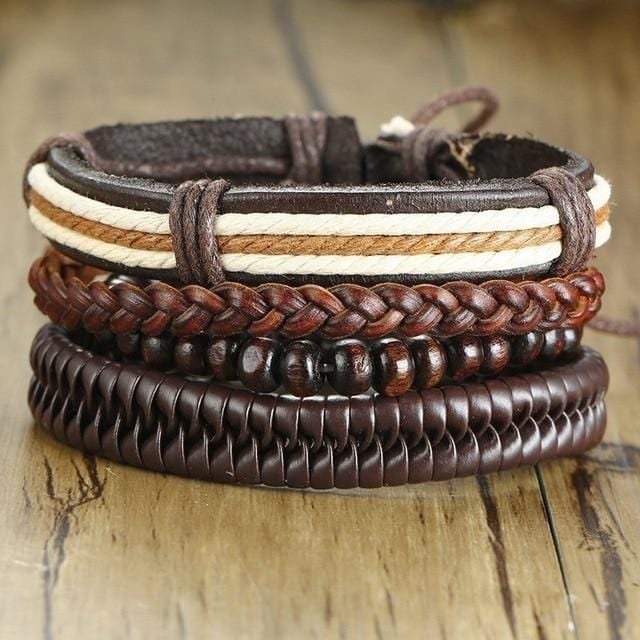 Brown Genuine Leather Bracelet Set - Drakoi Marketplace