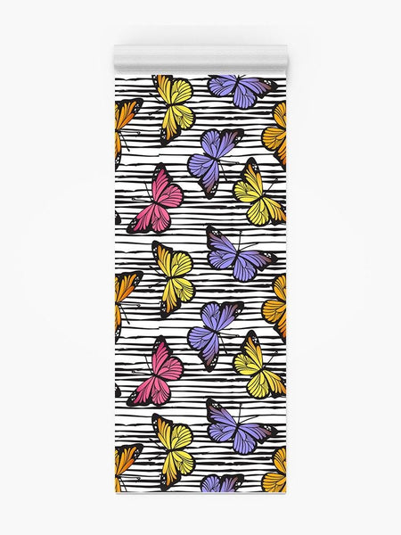 Butterflies In Stripes Yoga Mat -Image by Shutterstock - Drakoi Marketplace