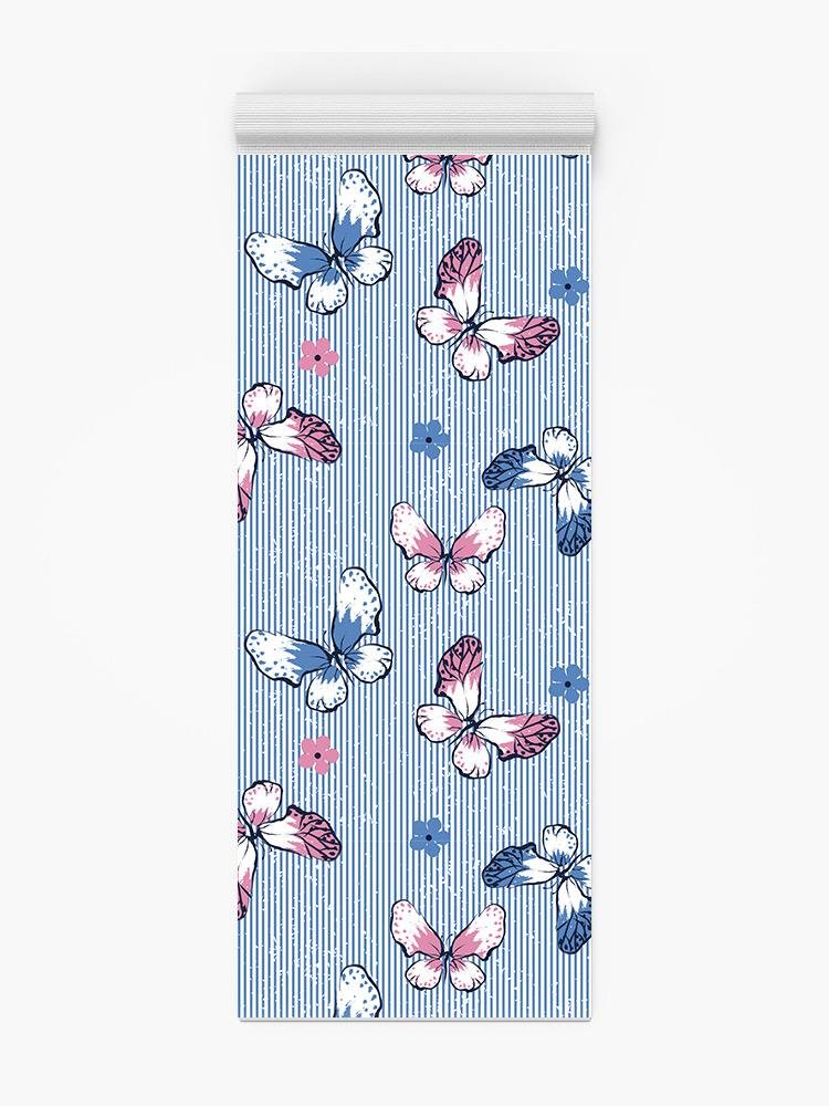 Butterfly In Blue Stripes Yoga Mat -Image by Shutterstock - Drakoi Marketplace