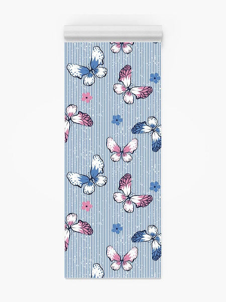 Butterfly In Blue Stripes Yoga Mat -Image by Shutterstock - Drakoi Marketplace