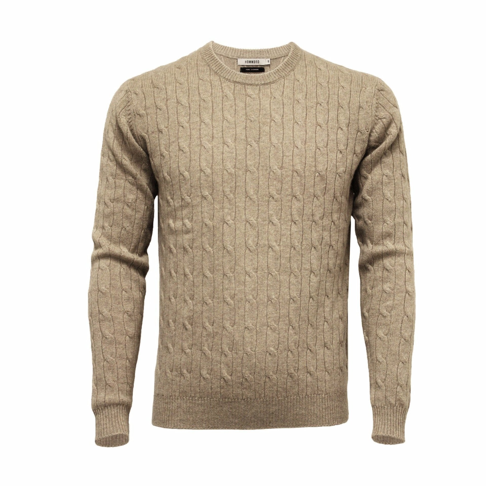 Camel Cashmere Crew Neck Cable Sweater - Drakoi Marketplace