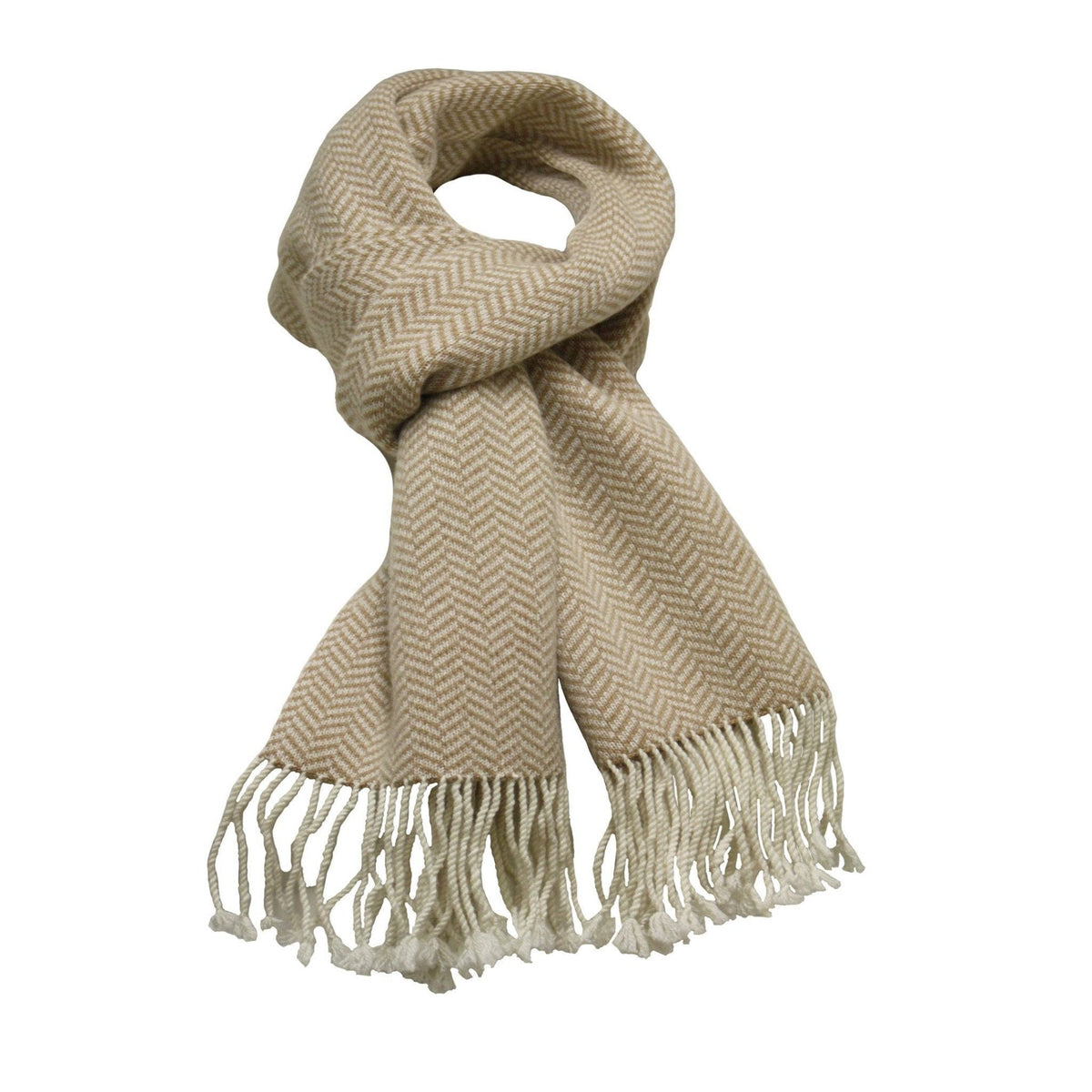 Camel Woolwhite Cashmere Herringbone Scarf - Drakoi Marketplace