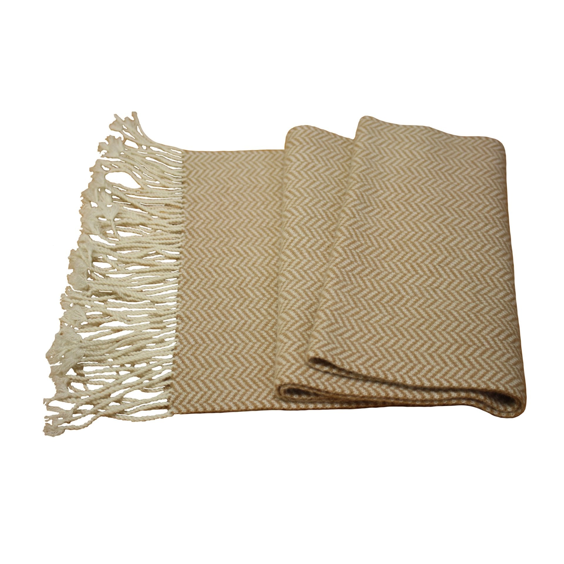 Camel Woolwhite Cashmere Herringbone Scarf - Drakoi Marketplace