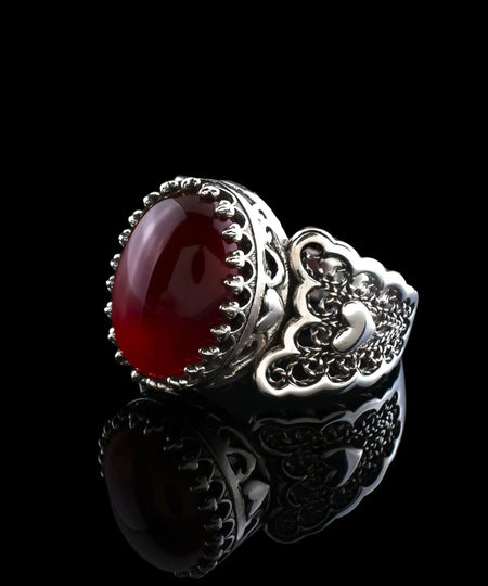 Carnelian Gemstone Double Heart Detailed Filigree Art 925 Sterling Silver Women Statement Ring - Drakoi Marketplace