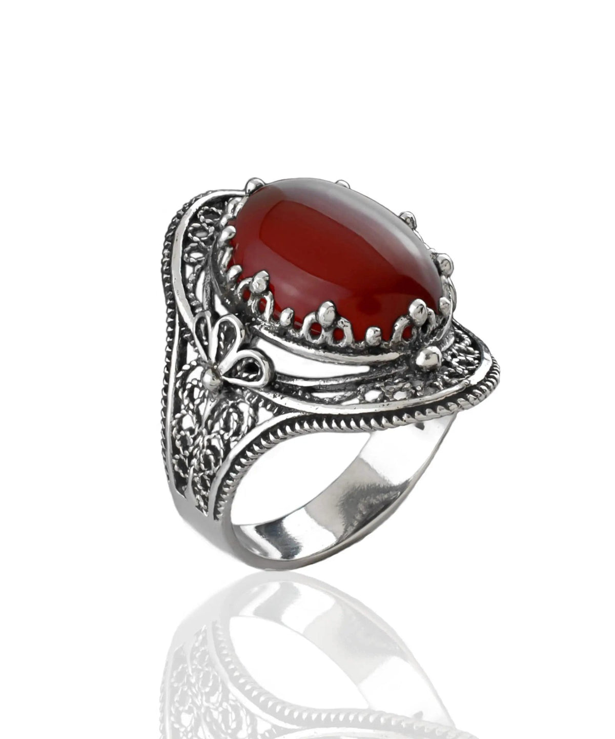 Carnelian Gemstone Filigree Art Woman Silver Statement Ring - Drakoi Marketplace