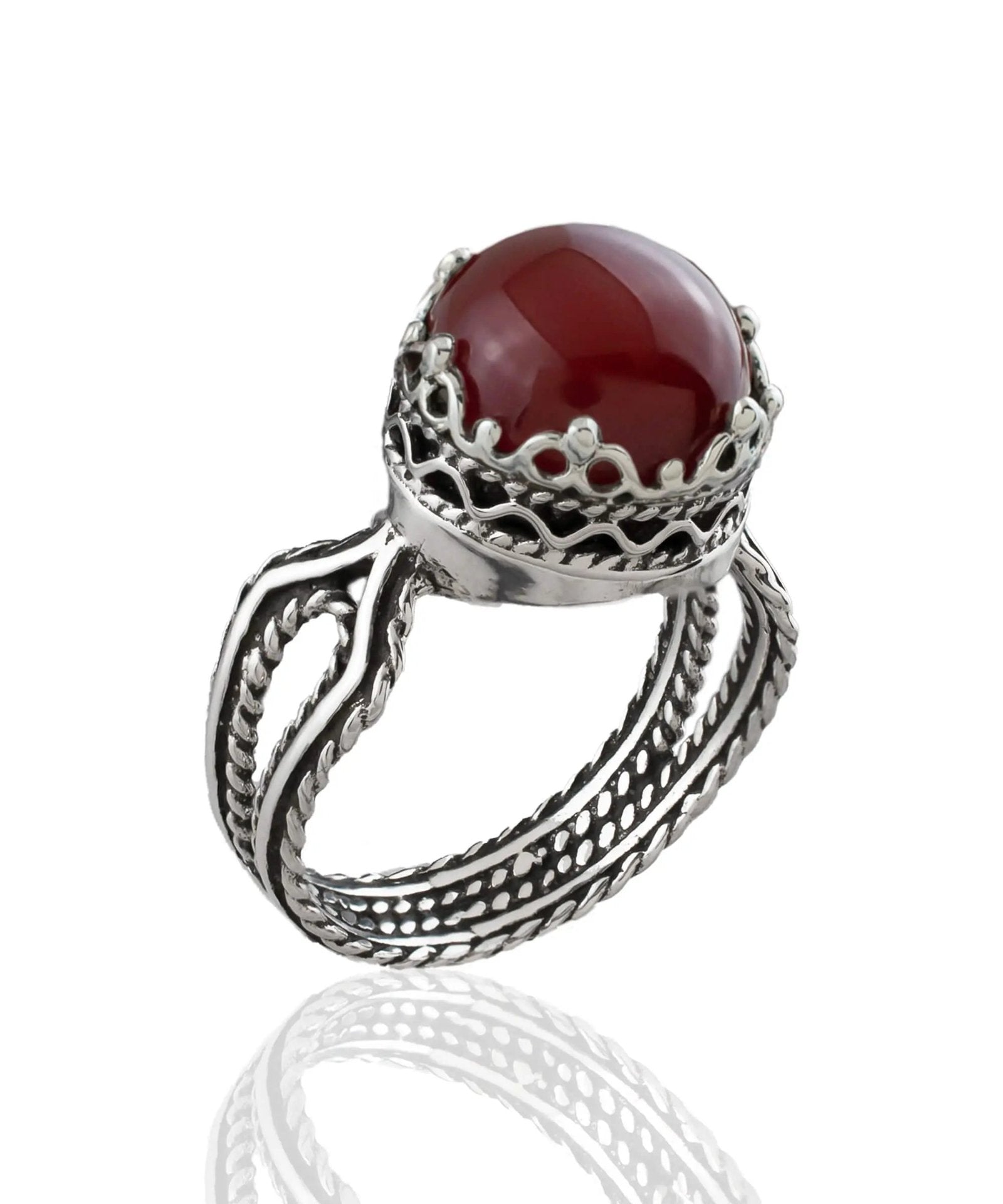 Carnelian Gemstone Filigree Art Women Sterling Silver Cocktail Ring - Drakoi Marketplace