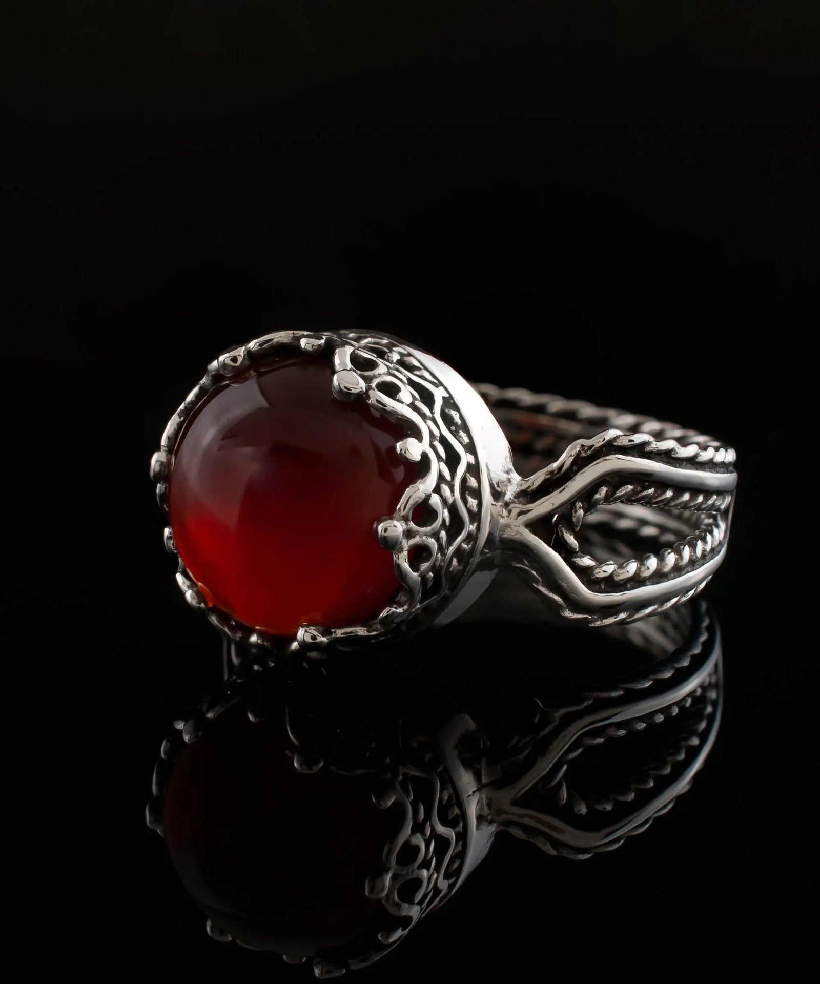 Carnelian Gemstone Filigree Art Women Sterling Silver Cocktail Ring - Drakoi Marketplace