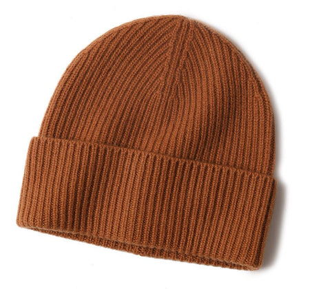 Cashmere Alpi Ribbed Turn up Beanie Caramel - Drakoi Marketplace