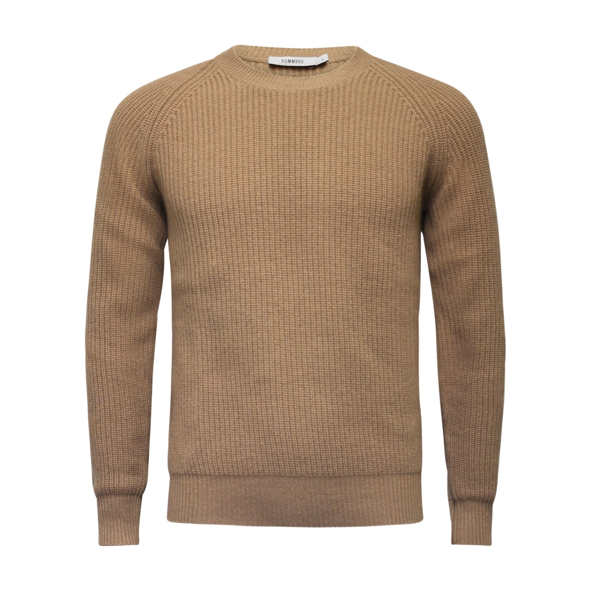 Cashmere Crew Neck Sweater in Chunky Rib knit stitch Camel - Drakoi Marketplace