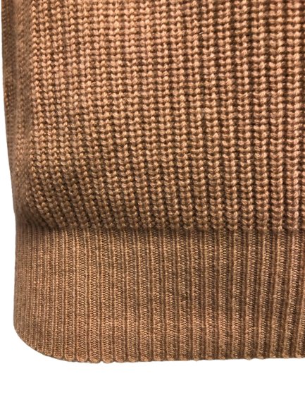 Cashmere Crew Neck Sweater in Chunky Rib knit stitch Camel - Drakoi Marketplace