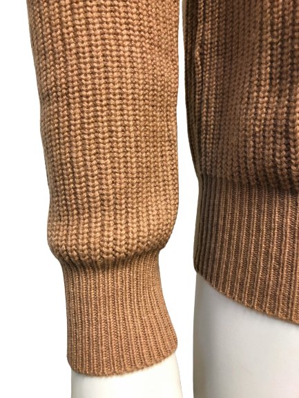 Cashmere Crew Neck Sweater in Chunky Rib knit stitch Camel - Drakoi Marketplace