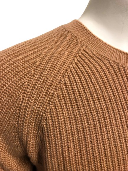 Cashmere Crew Neck Sweater in Chunky Rib knit stitch Camel - Drakoi Marketplace