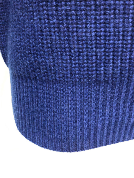 Cashmere Crew Neck Sweater in Chunky Rib knit stitch Royal Blue - Drakoi Marketplace