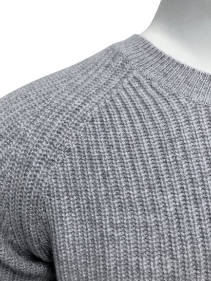 Cashmere Crew Neck Sweater in Chunky Rib knit stitch Silver Grey - Drakoi Marketplace