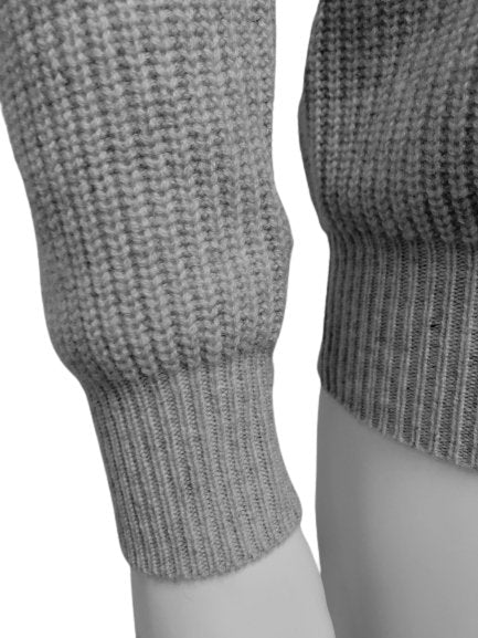 Cashmere Crew Neck Sweater in Chunky Rib knit stitch Silver Grey - Drakoi Marketplace