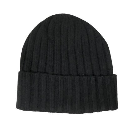 Cashmere Double Ribbed Turn up Beanie Prato Black - Drakoi Marketplace