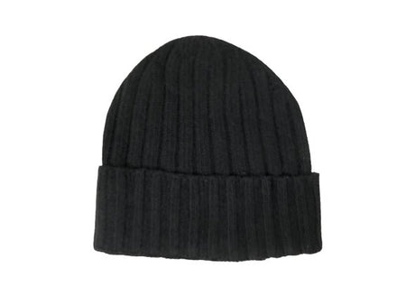 Cashmere Double Ribbed Turn up Beanie Prato Black - Drakoi Marketplace