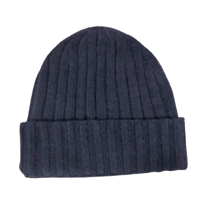 Cashmere Double Ribbed Turn up Beanie Prato Navy - Drakoi Marketplace