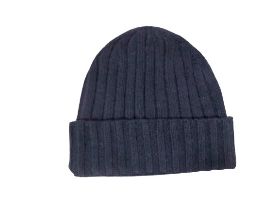 Cashmere Double Ribbed Turn up Beanie Prato Navy - Drakoi Marketplace