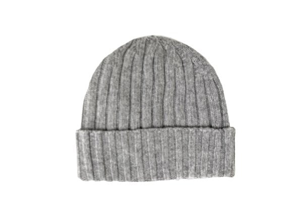 Cashmere Double Ribbed Turn up Beanie Prato Silver Grey - Drakoi Marketplace