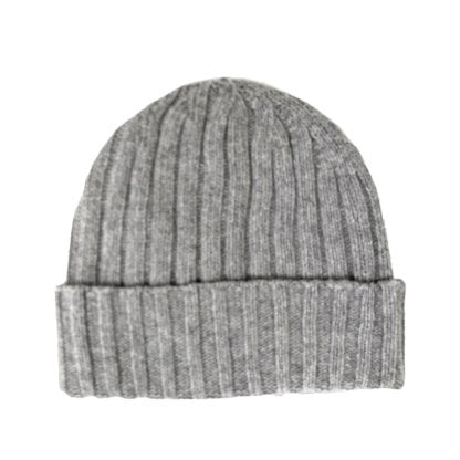 Cashmere Double Ribbed Turn up Beanie Prato Silver Grey - Drakoi Marketplace