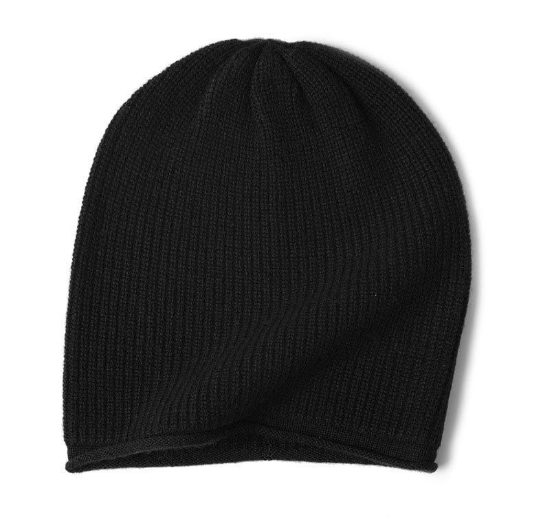 Cashmere Fine Rib Beanie Courmayeur Black - Drakoi Marketplace