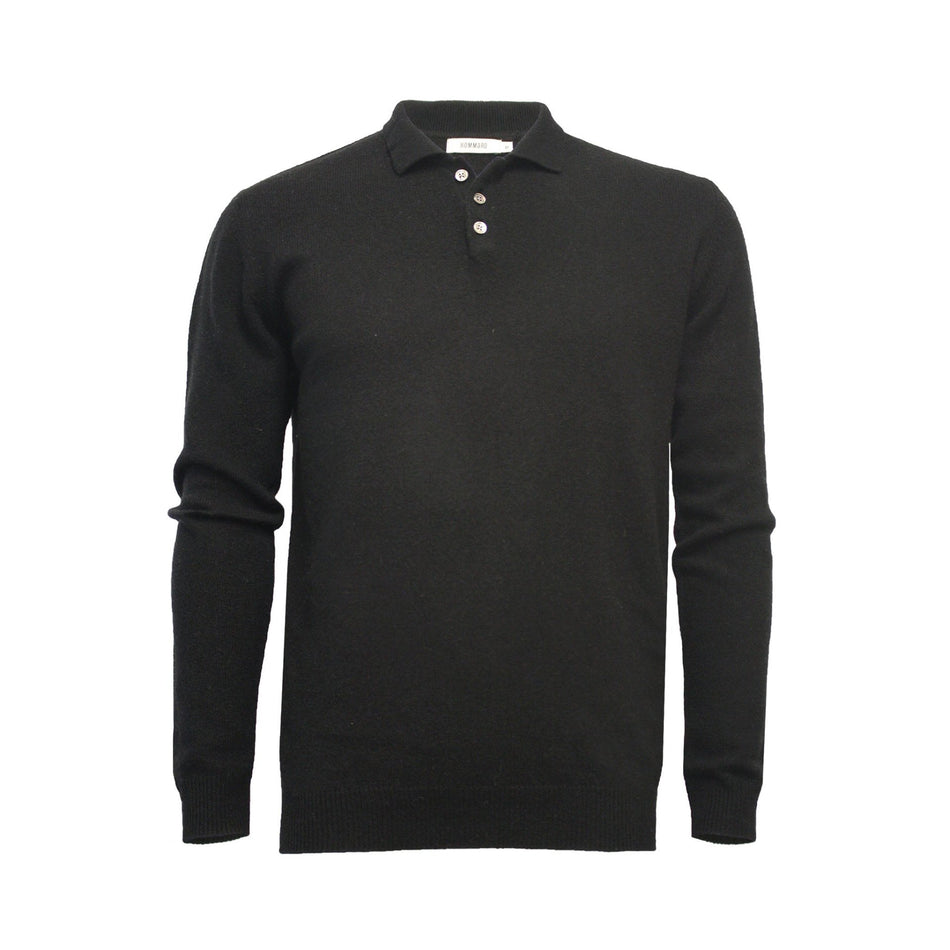 Cashmere Pique Stitch black Knitted Polo Sweater - Drakoi Marketplace