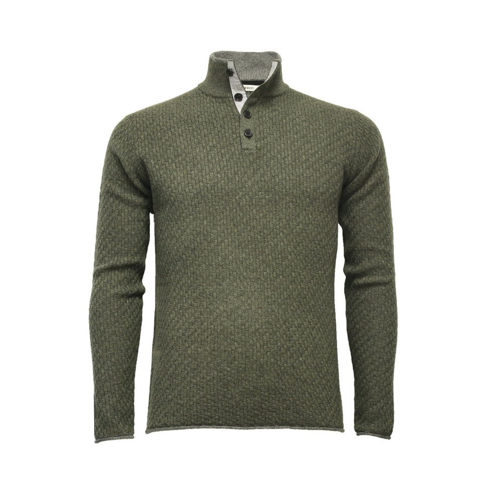 Cashmere Sweater Button Neck Andromeda in Carbon Stitch Hunting Green - Drakoi Marketplace