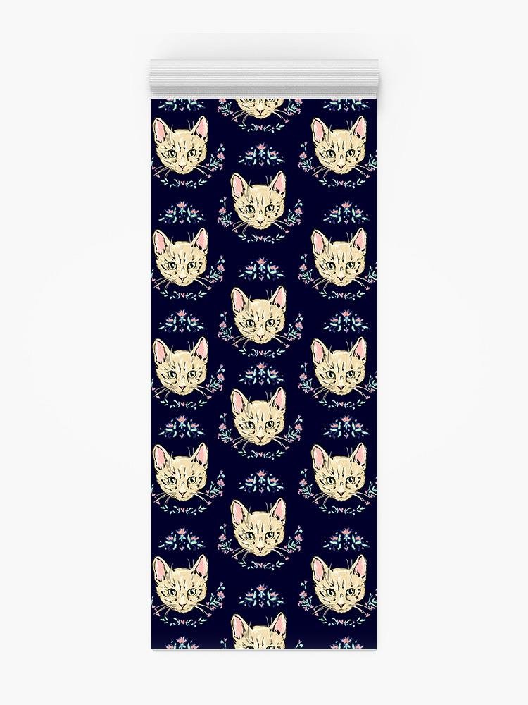 Cat And Flowers Pattern Yoga Mat -Image by Shutterstock - Drakoi Marketplace