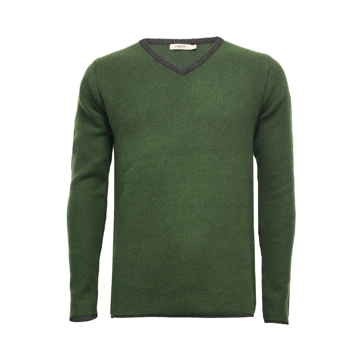 Cedak Green Cashmere V Neck Sweater with contrast - Drakoi Marketplace