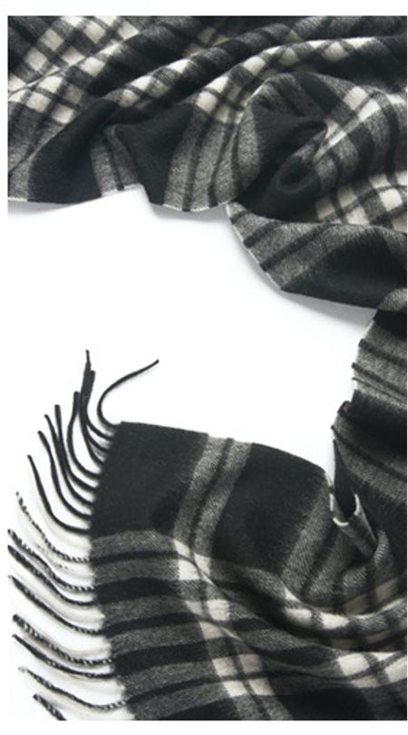 Check Lambswool Scarf Woven Black White - Drakoi Marketplace