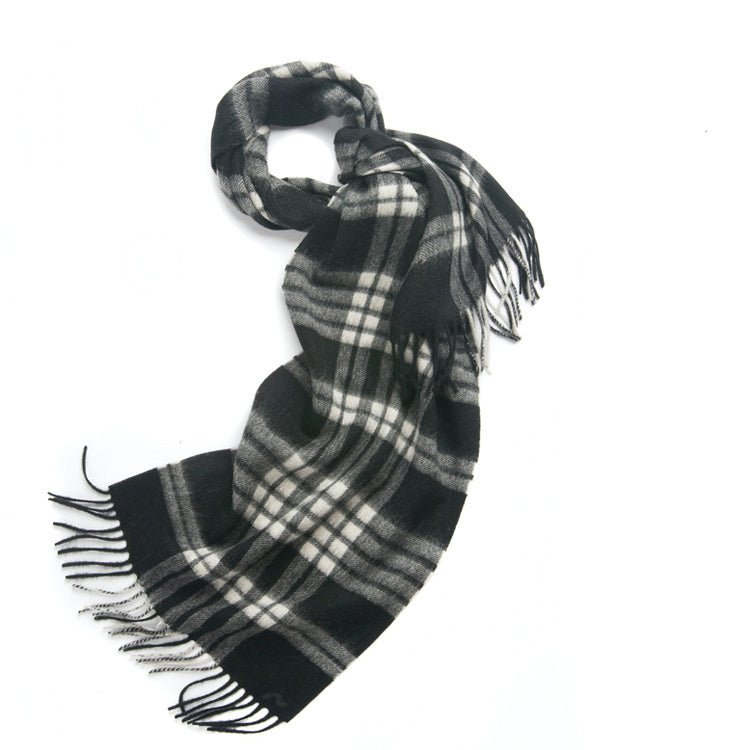 Check Lambswool Scarf Woven Black White - Drakoi Marketplace