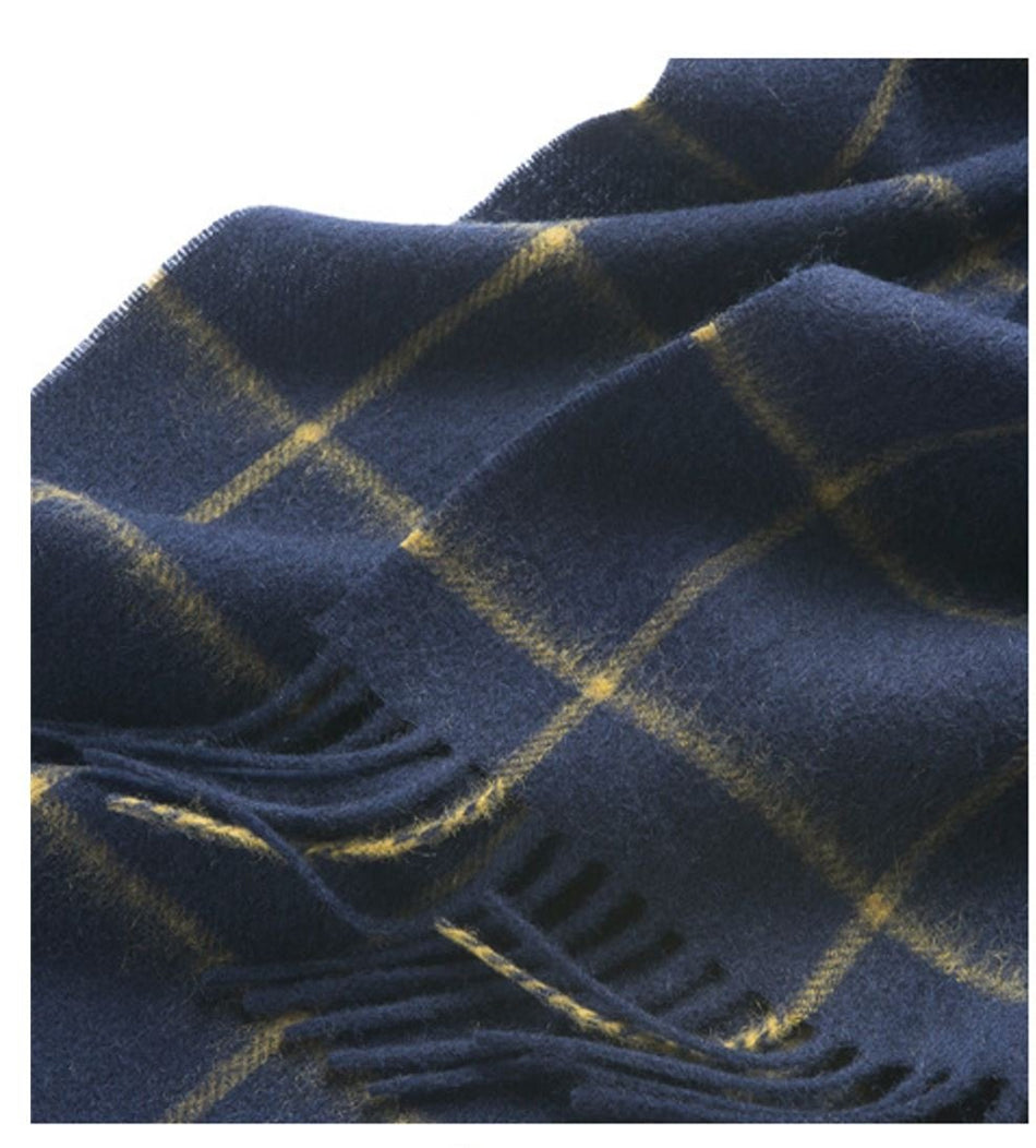 Check Lambswool Scarf Woven Navy Camel - Drakoi Marketplace