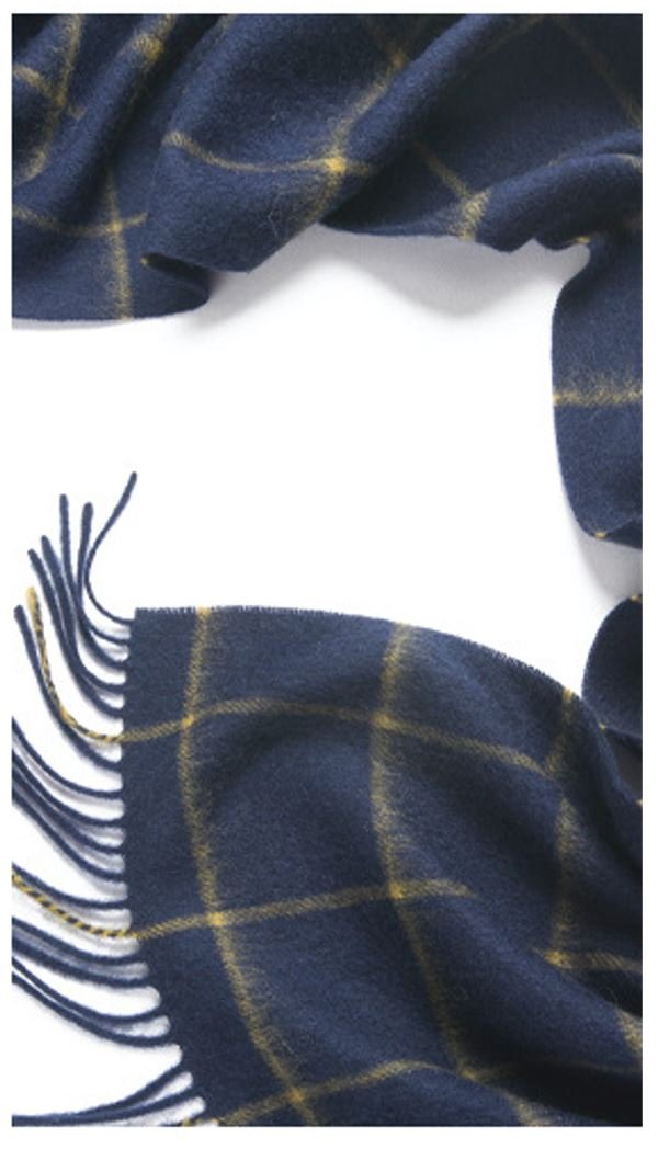 Check Lambswool Scarf Woven Navy Camel - Drakoi Marketplace